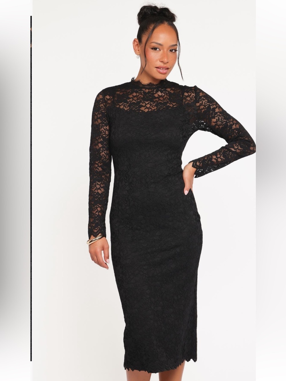 Petal & Pup Davina Black Lace Long Sleeve Midi Dress Small NWT - Picture 6 of 7